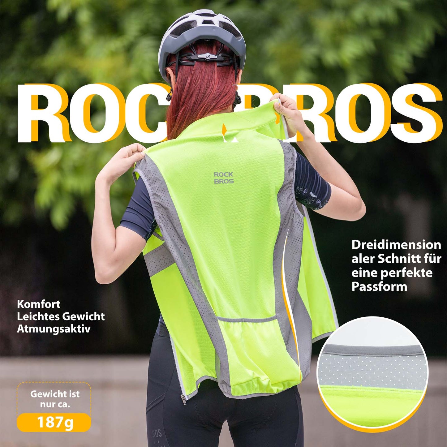 Reflective Riding Vest, Safety Vest, Fluorescent Green, ROCKBROS