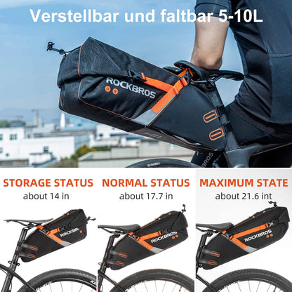 Waterproof saddle bag for MTB and road bikes, 10L, ROCKBROS
