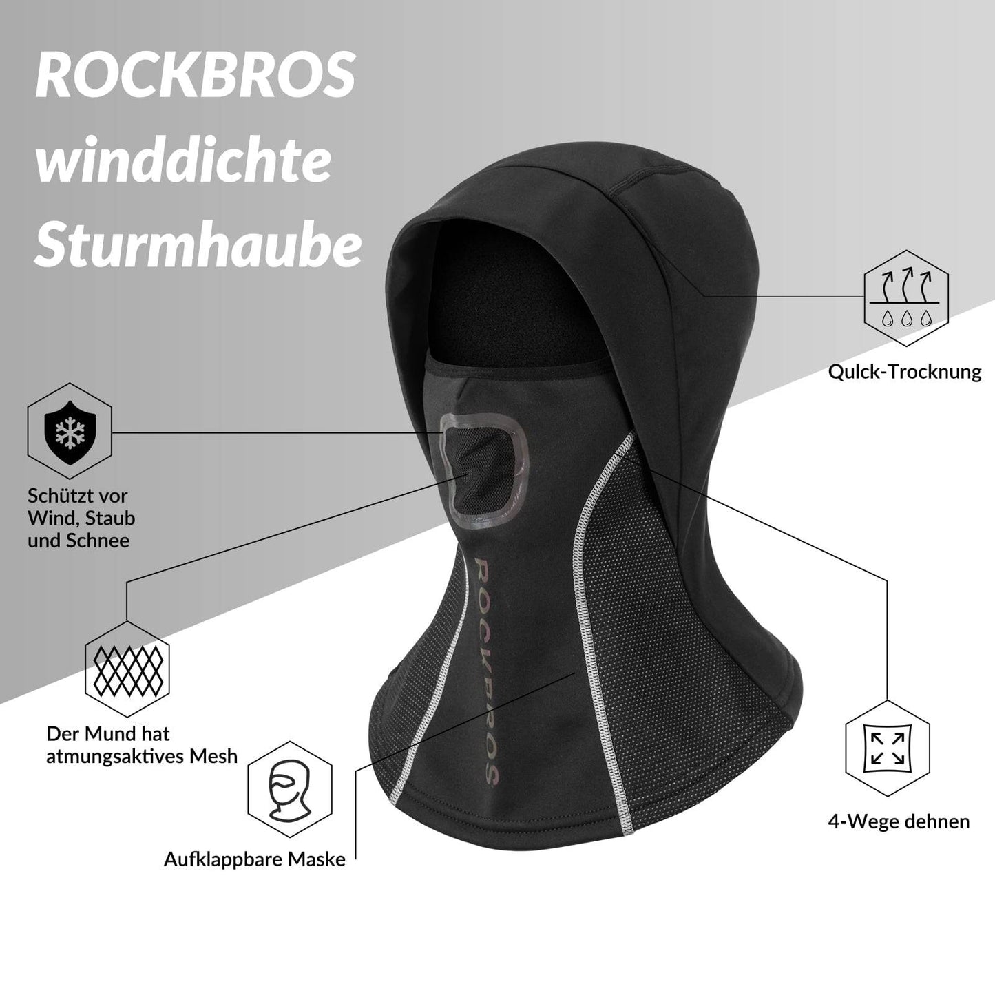 Balaclava with breathable mesh for outdoor sports, unisex, ROCKBROS