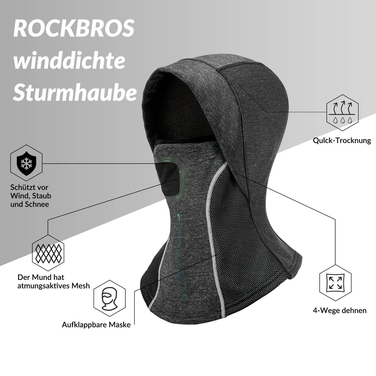 Balaclava with breathable mesh for outdoor sports, unisex, ROCKBROS