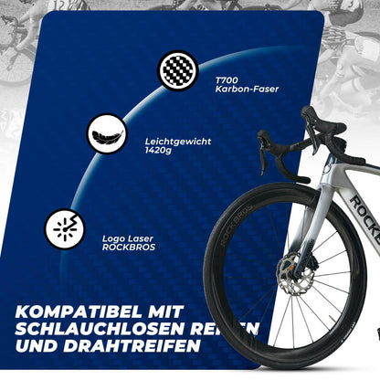 T700 Carbon Wheelset 28" 50mm Disc Brake Thru Axle Wheel Set for Road Bikes and SHIMANO 8-12 Speed 24 Spokes 36T Steel Bearings ROCKBROS