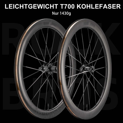 T700 Carbon Wheelset 55mm Disc Brake Thru Axle Wheel Set for Road Bike Including Vacuum Tire Cushions ROCKBROS