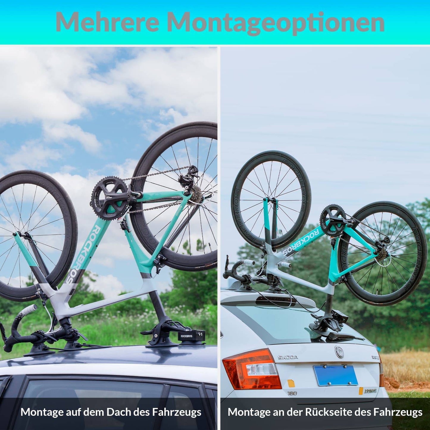 Portable electric bike rack, roof-mounted bike carrier with suction cup, ROCKBROS