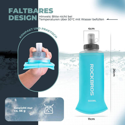 Foldable Water Bottle 500ml for Running, Hiking, Cycling ROCKBROS