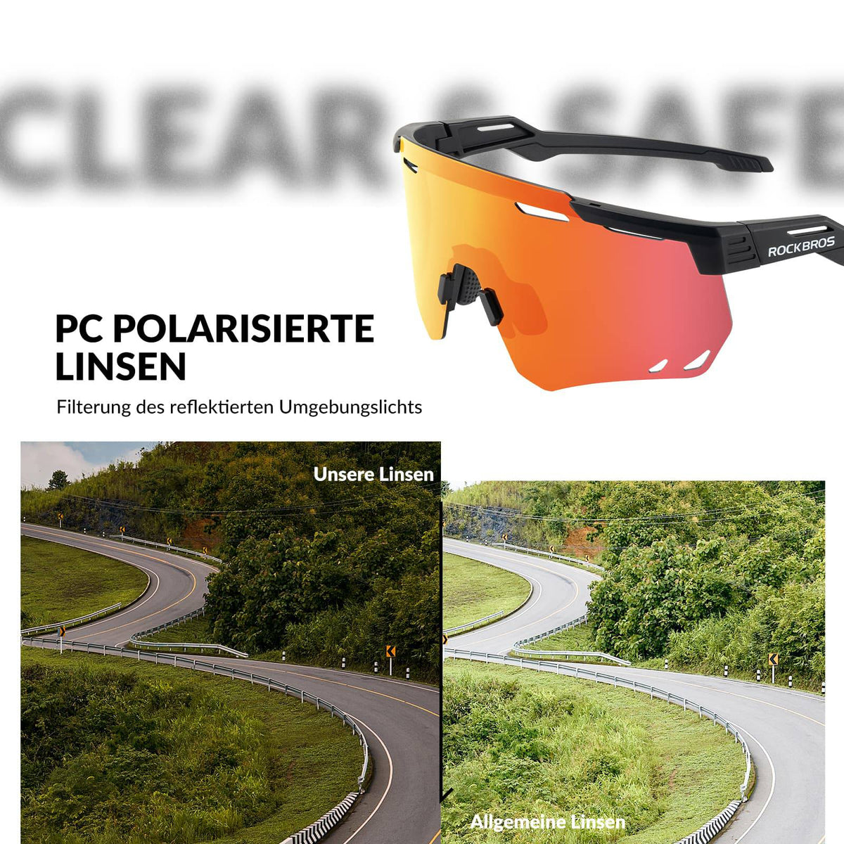 ROCKBROS Ultraleichte und Selbsttönende Fahrradbrille (UV400)