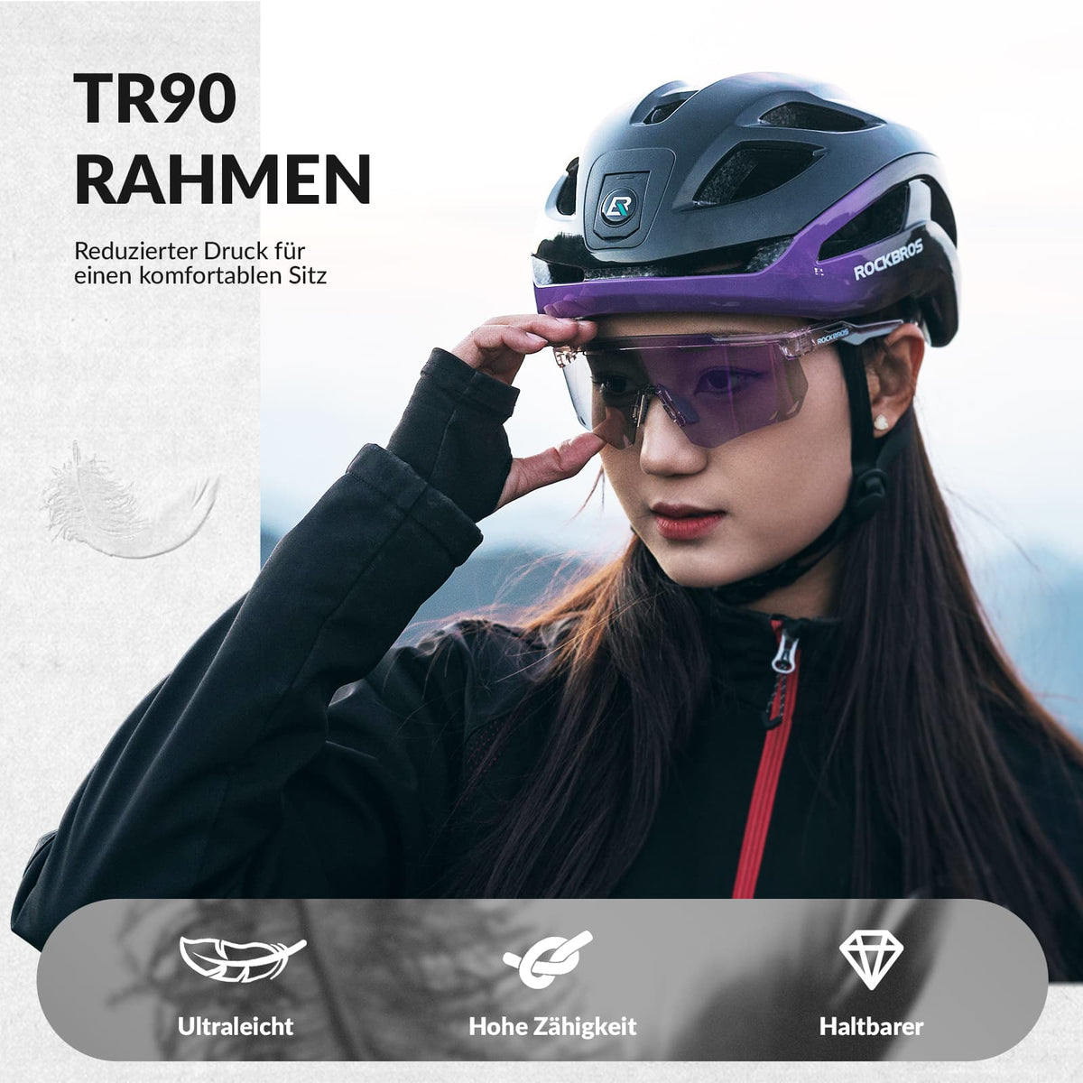 ROCKBROS Ultraleichte und Selbsttönende Fahrradbrille (UV400)
