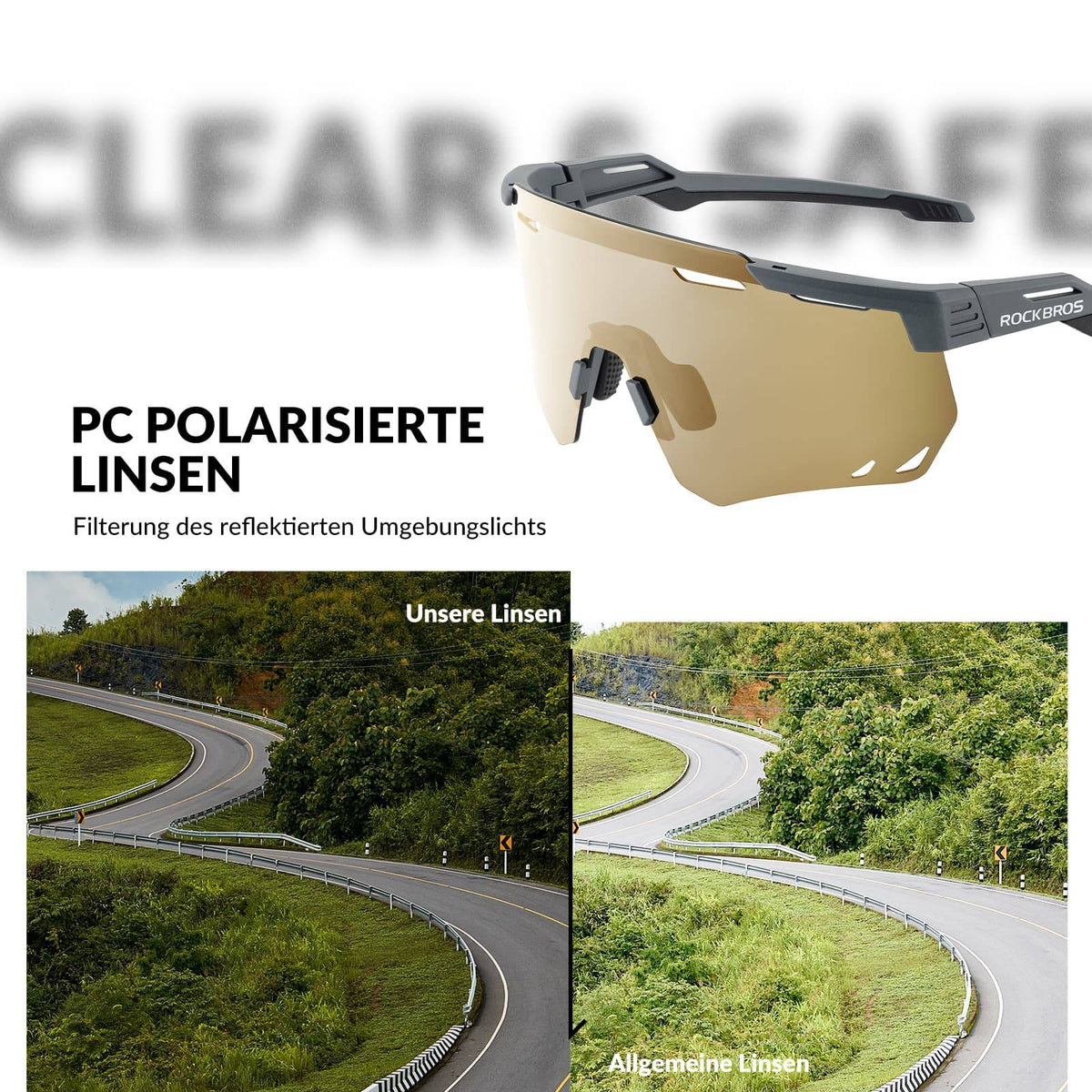ROCKBROS Ultraleichte und Selbsttönende Fahrradbrille (UV400)