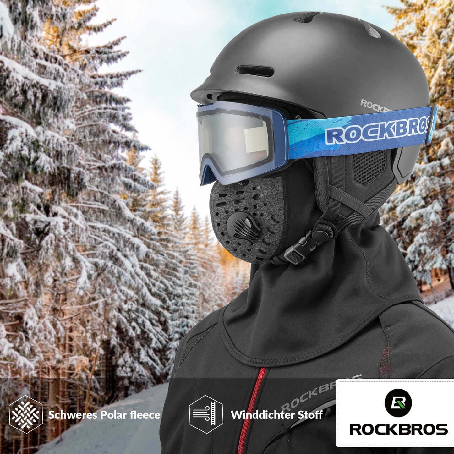 Warm balaclava, winter fleece neck warmer with breath filter, ROCKBROS