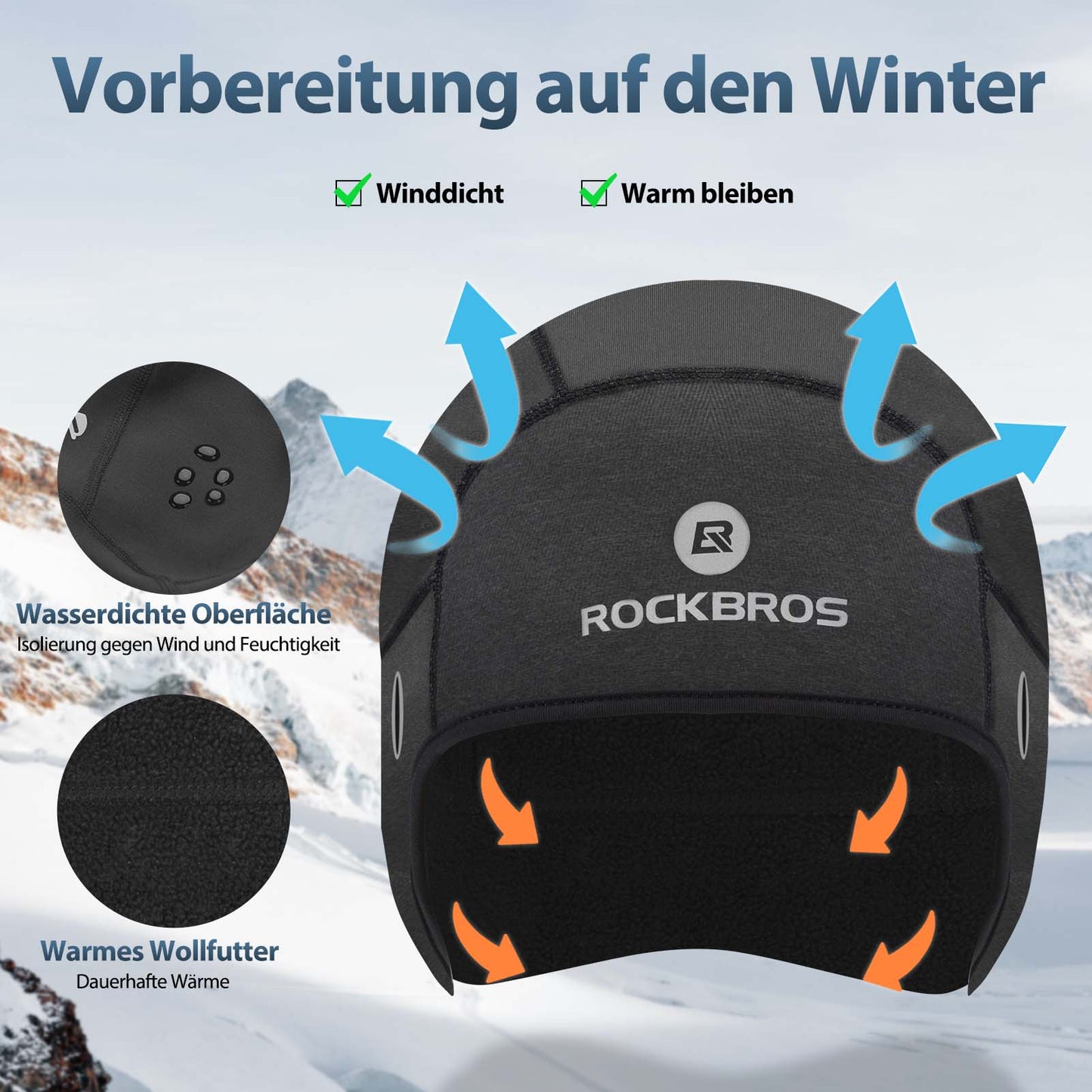 Winter cycling cap, windproof helmet cap with eyeglass holes, ROCKBROS