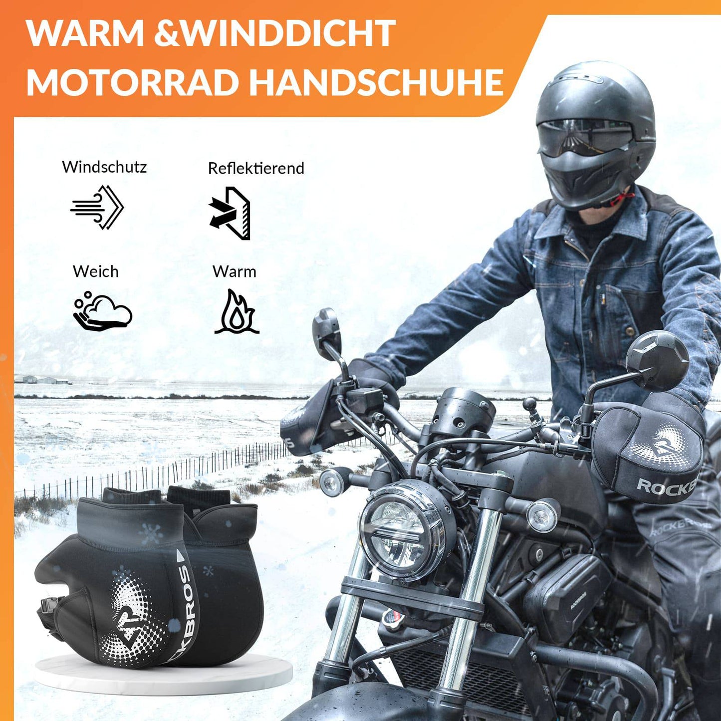 Winter Handlebar Muffs Windproof Motorcycle Gloves Black ROCKBROS
