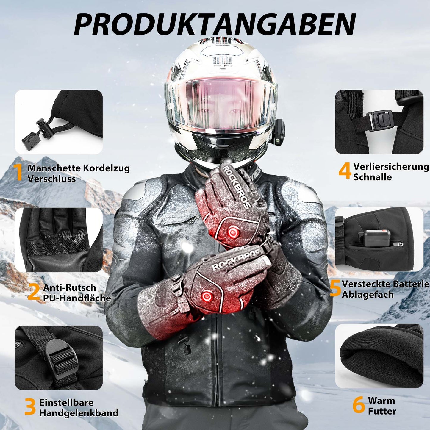 Winter Ski Gloves Rechargeable Heated Gloves Black ROCKBROS