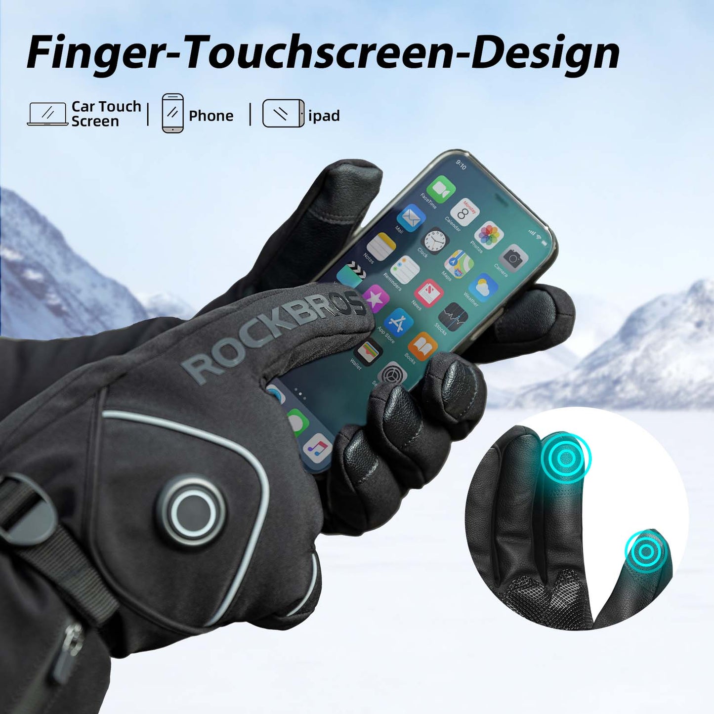 Winter Ski Gloves Rechargeable Heated Gloves Black ROCKBROS