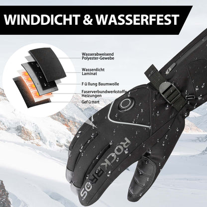 Winter Ski Gloves Rechargeable Heated Gloves Black ROCKBROS