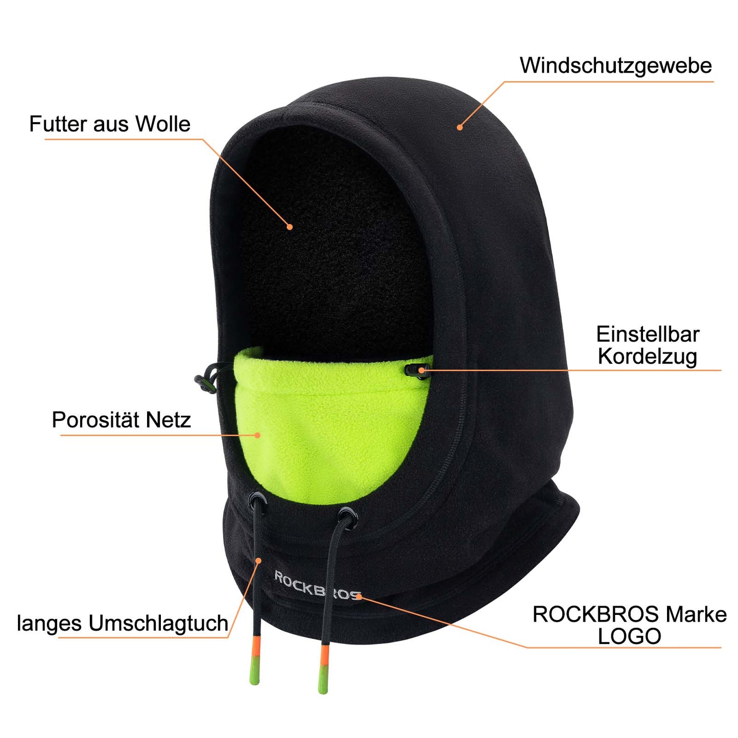 Winter Ski Mask Fleece Balaclava for Women and Men Black Green ROCKBROS