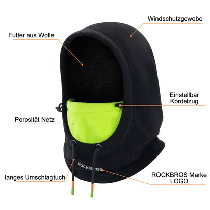 Winter Ski Mask Fleece Balaclava for Women and Men Black Green ROCKBROS