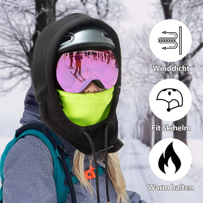 Winter Ski Mask Fleece Balaclava for Women and Men Black Green ROCKBROS