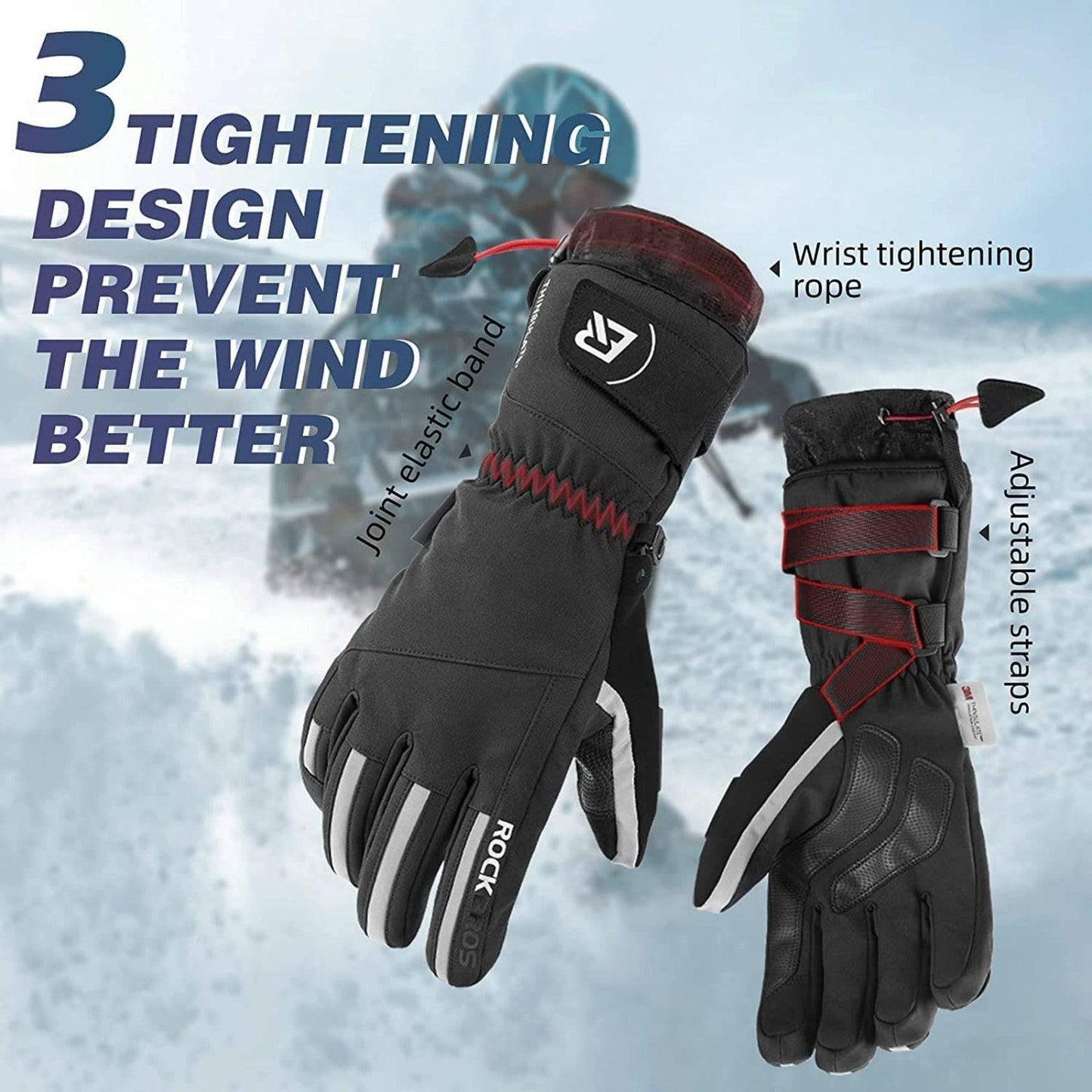 Men's Winter Cycling Gloves, Windproof, Sizes M-2XL, ROCKBROS