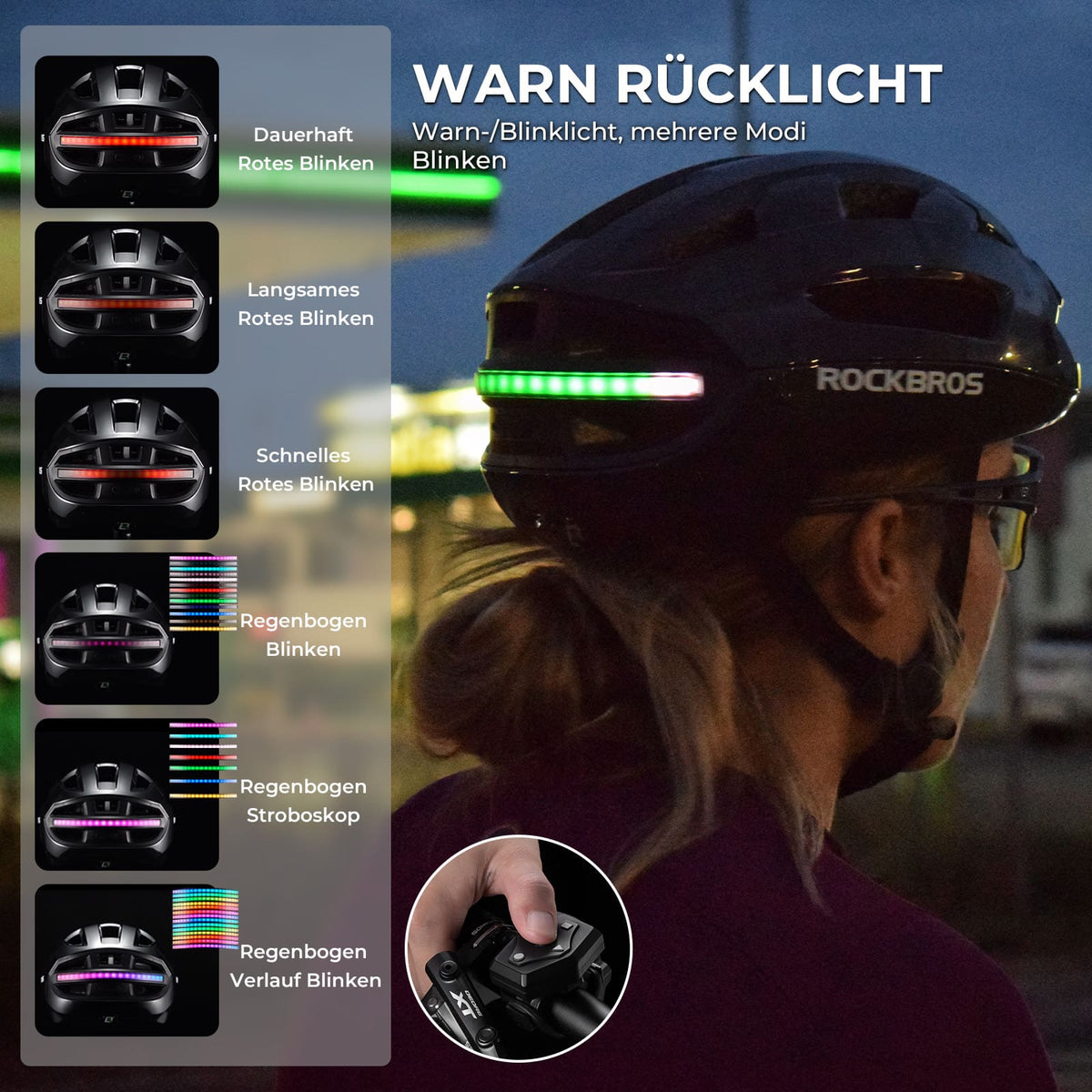 ROCKBROS Fernsteuerbarer Smart Fahrradhelm mit Licht