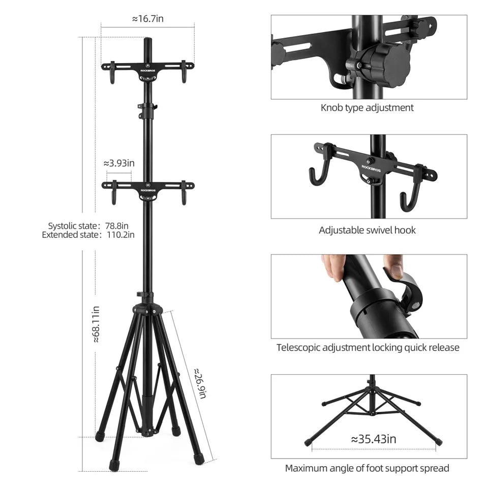 ROCKBROS Bicycle Double Mounting Stand Support Power Repair Stand Adjustable