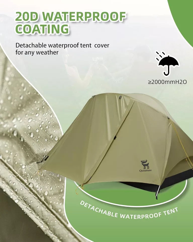 Qunature Camping Tent for 2 Persons Backpack Tent Waterproof Tent with X-Structure