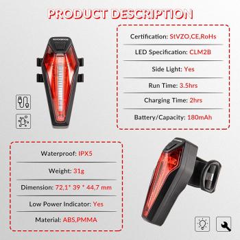 ROCKBROS Bike Light Rear Light IPX5 StVZO Certified 20 Lux