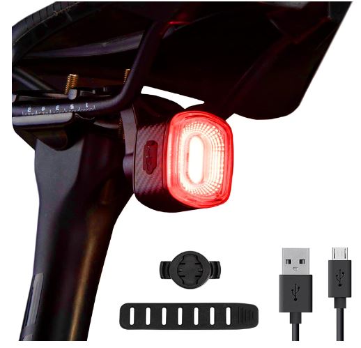 ROCKBROS Bike Rear Light LED Waterproof IPX6 USB Rechargeable Smart Brake Light Bright red light with 5 fixed and flashing modes.