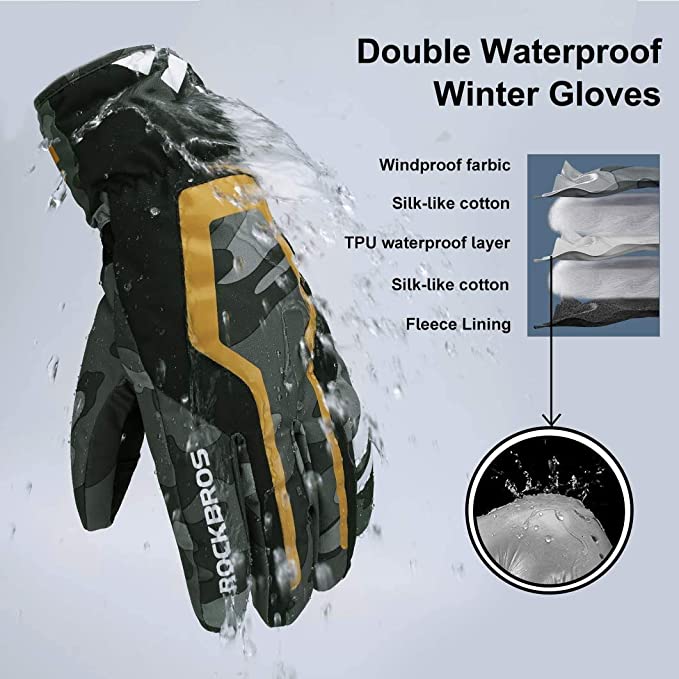 ROCKBROS Ski Gloves Waterproof Extra Warm Anti-Slip for Men