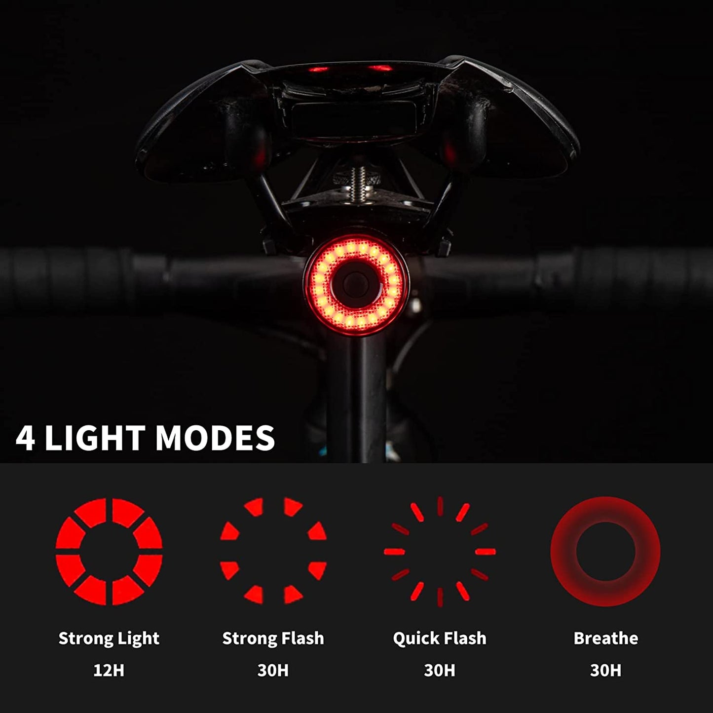 ROCKBROS Intelligent Rechargeable Bike Rear Light 4 Modes IPX6 Waterproof