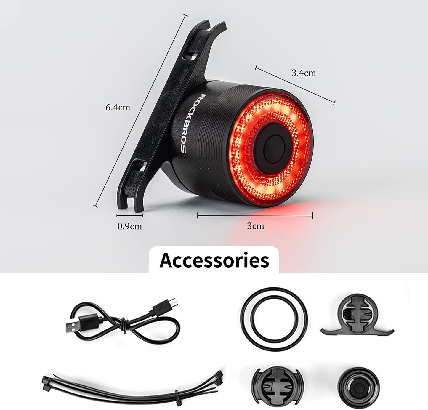 ROCKBROS Intelligent Rechargeable Bike Rear Light 4 Modes IPX6 Waterproof