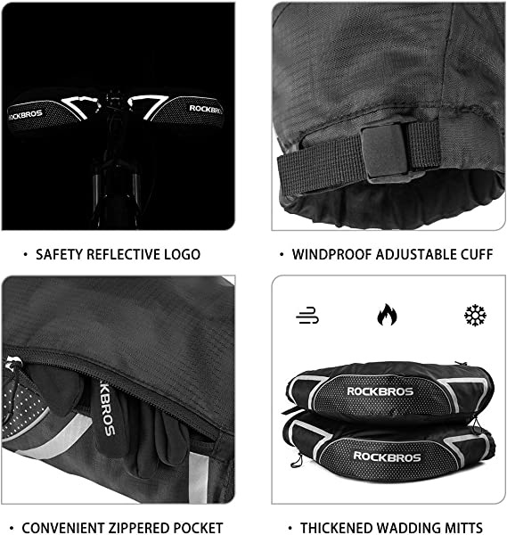 ROCKBROS Handlebar Gloves for Bicycle Motorcycle Scooter Windproof Waterproof Reflective