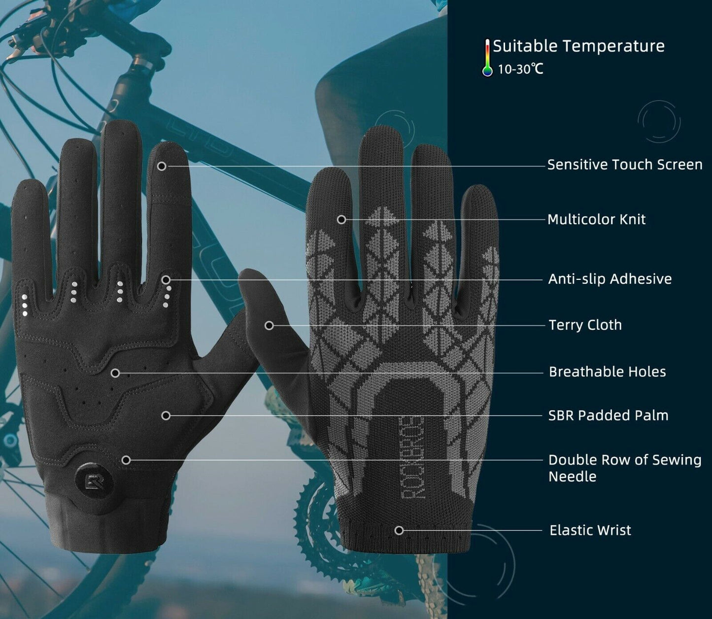 ROCKBROS S255 Gloves Cycling Autumn Touchscreen Outdoor Sports M-2XL